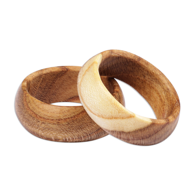 Anillos de banda de madera, (par) - 2 anillos de madera de albaricoque tallados a mano con acabado natural