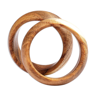 Wood band rings, 'Natural Duo' (pair) - 2 Hand-Carved Apricot Wood Band Rings with Natural Finish