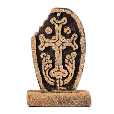 Tuff stone stela sculpture, 'Echmiadzin Memory' (small) - Handmade Antique Tuff Stone Khachkar Stela Sculpture (Small)