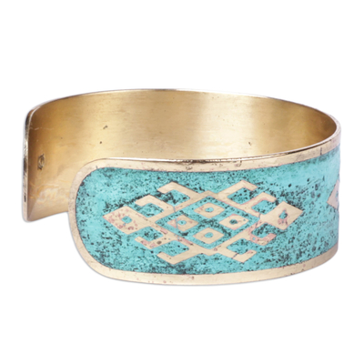 Oxidized Brass Cuff Bracelet with Armenian Patterns - Armenian