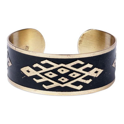 Oxidized Brass Cuff Bracelet with Armenian Patterns - Armenian