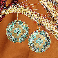 Brass dangle earrings, 'Armenian Geometry' - Geometric-Themed Brass Dangle Earrings with Antique Finish
