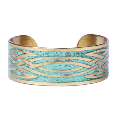 Brass cuff bracelet, 'Armenian Knots' - Oxidized Brass Cuff Bracelet with Knots Made in Armenia