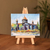 Painting with wood easel, 'Holy Mother of God Church I' - Impressionist Watercolor Painting of Cathedral at Day