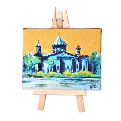 Pintar con caballete de madera - Acuarela impresionista de la catedral al atardecer