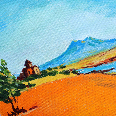 Pintar con caballete de madera - Pintura impresionista de acuarela de monasterio y paisaje.