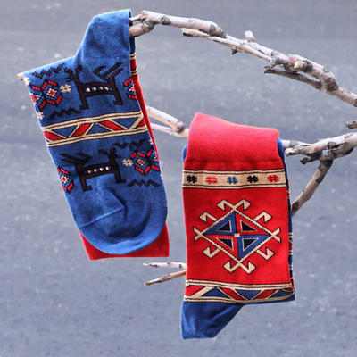 Curated gift set, 'Urban People' - Red and Blue Leather and Cotton Blend Curated Gift Set