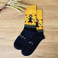 Cotton blend socks, 'Armenian Heritage' - Cotton Blend Socks Featuring Traditional Armenian Themes