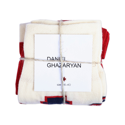 Cotton blend socks, 'Yerevan Patterns' - Cotton Blend Socks with Traditional Armenian Patterns