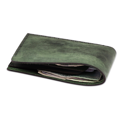 Men's leather wallet, 'Independent Green' - Men's Handcrafted Green Leather Wallet from Armenia