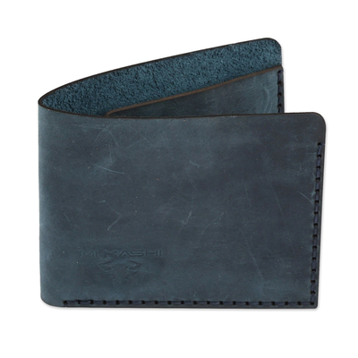 Men's leather wallet, 'Independent Blue' - Men's Handcrafted Blue Leather Wallet from Armenia