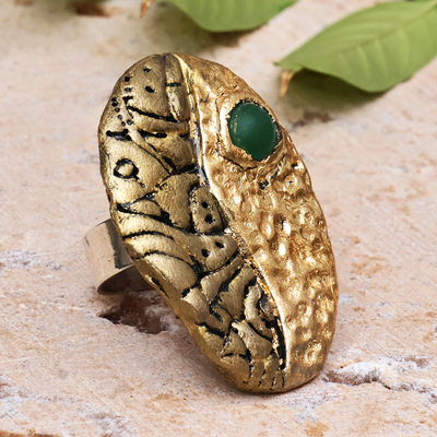 Agate cocktail ring, 'Golden Inspiration' - Traditional Golden-Toned Agate Cocktail Ring from Armenia