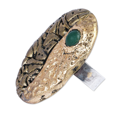Agate cocktail ring, 'Golden Inspiration' - Traditional Golden-Toned Agate Cocktail Ring from Armenia