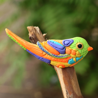 Clay brooch pin, 'colourful Freedom' - colourful Bird-Shaped Polymer Clay Brooch Pin from Armenia