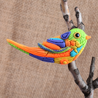 Clay brooch pin, 'Colorful Freedom' - Colorful Bird-Shaped Polymer Clay Brooch Pin from Armenia