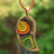 Brass pendant necklace, 'Everlasting Forest' - Hand-Painted Orange and Green Leafy Brass Pendant Necklace
