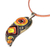Brass pendant necklace, 'Everlasting Orange' - Hand-Painted Orange Leafy Brass Pendant Necklace