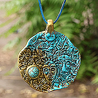 Turquoise pendant necklace, 'Facets of Hope' - Blue and Golden-Toned Turquoise Pendant Necklace