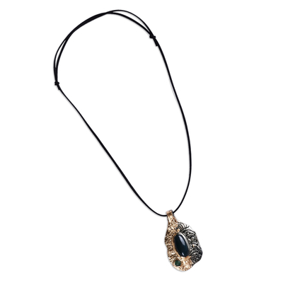 Agate pendant necklace, 'Generous Earth' - Adjustable Polymer Pendant Necklace with Green Agate Jewel