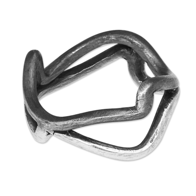 Anillo de banda de plata esterlina - Anillo moderno de plata con acabados ennegrecidos y pulidos