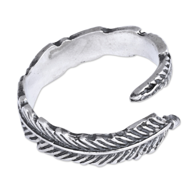 Sterling silver wrap ring, 'Nature's Embrace' - Sterling Silver Leaf Wrap Ring with Oxidized Finish