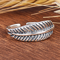 Sterling silver wrap ring, 'Eternal Inspiration' - 925 Silver Leaf Wrap Ring with Oxidized & Polished Finishes