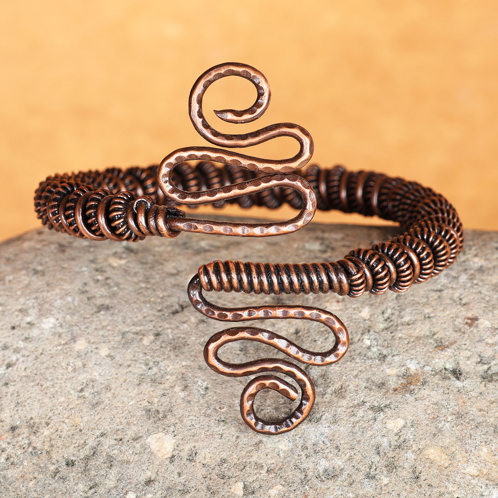 Rainbow Snake Wire Weave Copper Cuff with Facet... - Folksy