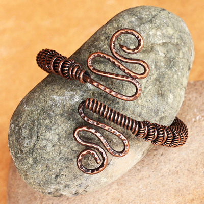 Copper cuff bracelet, 'Fortunate Femininity' - Antiqued-Finished Classic Copper Cuff Bracelet from Armenia