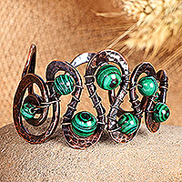 Malachite cuff bracelet, 'Sevan's Mysticism' - Antiqued-Finished Malachite and Copper Cuff Bracelet