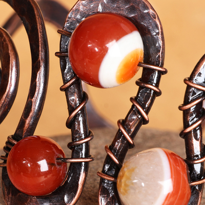 Carnelian cuff bracelet, 'Sevan's Flames' - Antiqued-Finished Carnelian and Copper Cuff Bracelet
