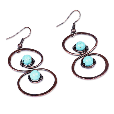 Copper and Reconstituted Turquoise Dangle Earrings - Boundless Glamour ...