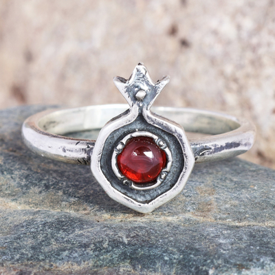 Garnet single stone ring, 'Blossoming Pomegranate' - Pomegranate-Themed Natural Garnet Single Stone Ring