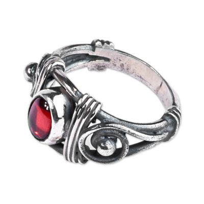 Garnet domed ring, 'Crimson Lady' - Traditional Sterling Silver Natural Garnet Domed Ring