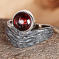 Garnet cocktail ring, 'Crimson River' - Oxidized Finish Sterling Silver and Garnet Cocktail Ring