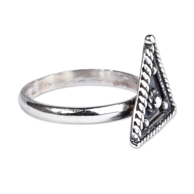 Sterling silver cocktail ring, 'Three Sides' - Geometric Oxidized Sterling Silver Cocktail Ring