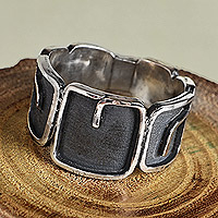 Men's sterling silver band ring, 'Warrior's Strength' - Men's Modern Geometric Sterling Silver Band Ring