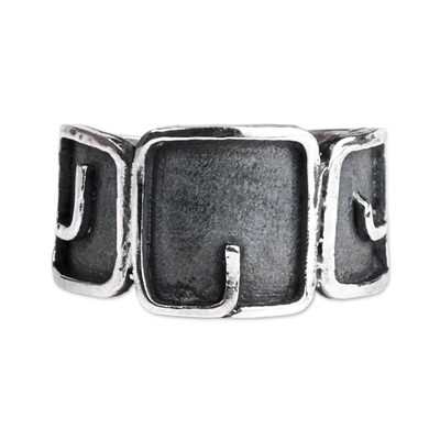 Men's sterling silver band ring, 'Warrior's Strength' - Men's Modern Geometric Sterling Silver Band Ring