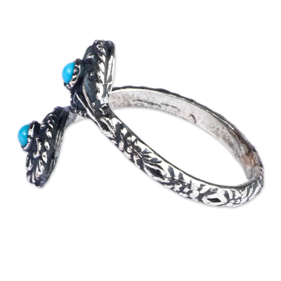 Turquoise wrap ring, 'Palatial Serenade' - Classic Oxidized Natural Turquoise Wrap Ring from Armenia