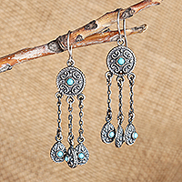 Sterling silver chandelier earrings, 'Palatial Serenade' - Classic Reconstituted Turquoise Chandelier Earrings
