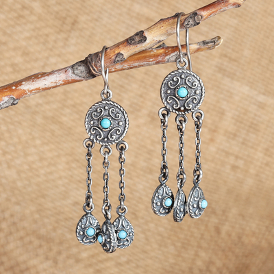 Sterling silver chandelier earrings, 'Palatial Serenade' - Classic Reconstituted Turquoise Chandelier Earrings