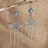 Sterling silver chandelier earrings, 'Island's Splendor' - Reconstituted Turquoise Statement Chandelier Earrings