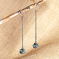 Sterling silver dangle earrings, 'Symmetry in a Box' - Modern Geometric Reconstituted Turquoise Dangle Earrings