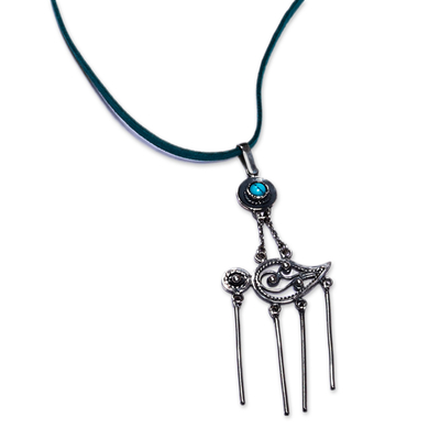 Sterling silver pendant necklace, 'Island's Splendor' - Reconstituted Turquoise Statement Pendant Necklace