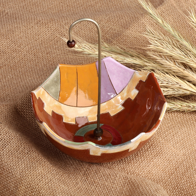 Soporte para joyas de cerámica esmaltada - Paraguas de cerámica esmaltada pintada a mano, soporte de joyería catchall