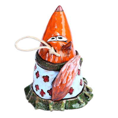 Adorno de campana de cerámica - Caprichoso adorno de campana de cerámica de zorro pintado a mano