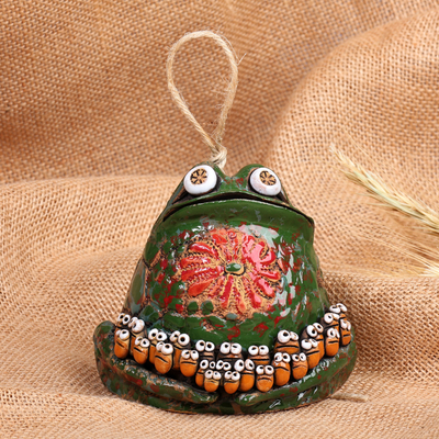 Adorno de campana de cerámica - Caprichoso adorno de campana de cerámica de rana pintado a mano 