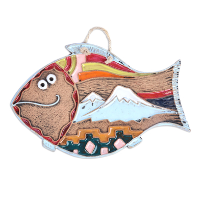 Ceramic wall art, 'Flying Fish' - Handcrafted Whimsical Fish-Shaped Ceramic Wall Art