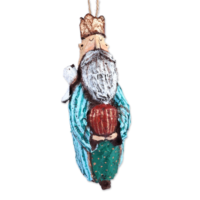 Papier mache ornament, 'A Wise King' - Hand-Painted Papier Mache Wise King Ornament from Armenia