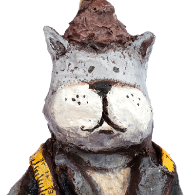 Pappmaché-Ornament - Skurriles, handbemaltes Katzenornament aus Pappmaché