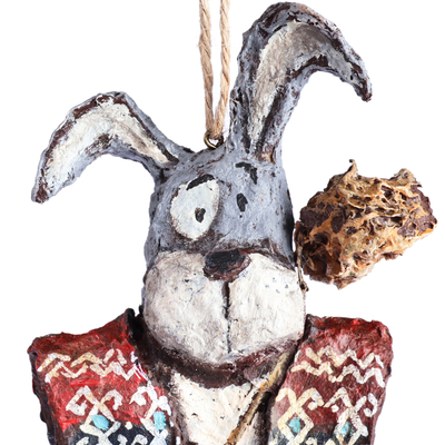 Papier mache ornament, 'Dog in Love' - Hand-Painted Whimsical Papier Mache Dog Ornament